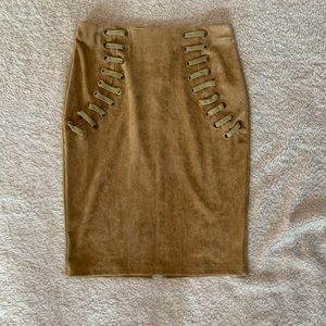 Tan stretchy suede skirt